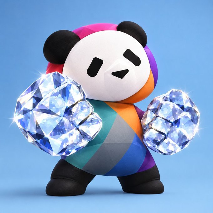 A panda with diamond paws